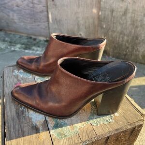 Vintage Joan and David brown leather mules